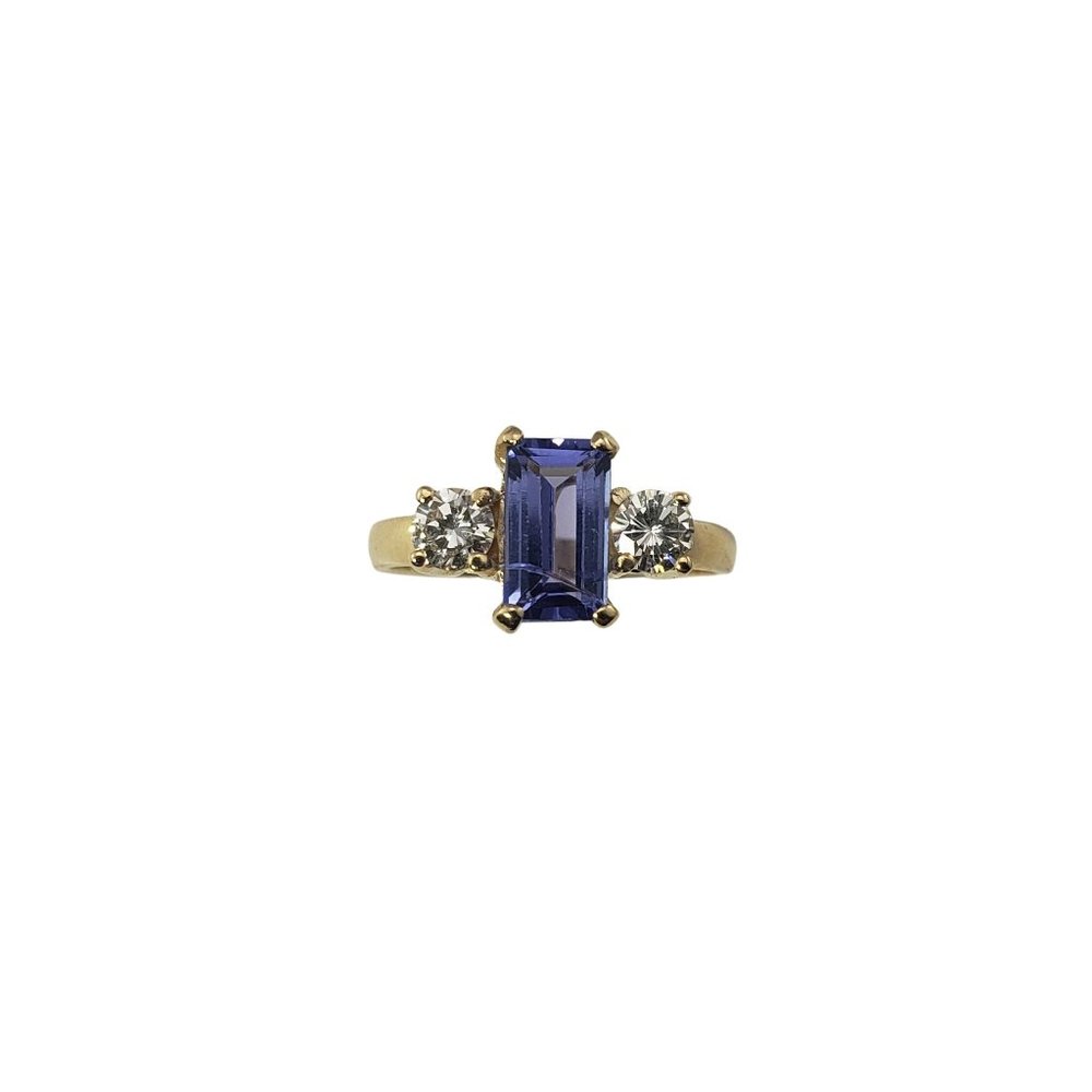 14 Karat Yellow Gold Amethyst and Diamond Ring Size 6 GAI Certified #12083